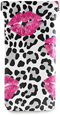 pnyoin Soft Eyeglass Cases for Women Squeeze Top Leather Pouch Stylish Sunglass Pouch Reading Glasses Bag Decorative Abstract Modern Leopard