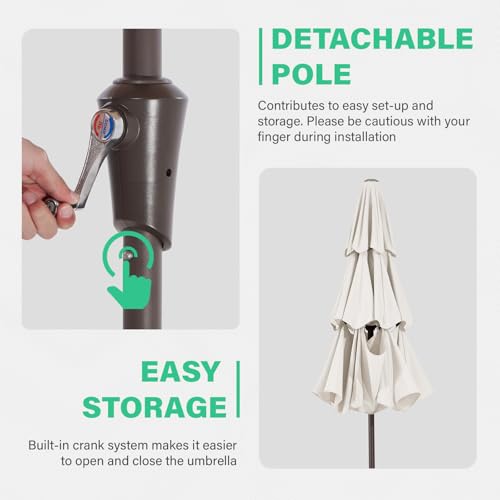 Image of JEAREY 9FT 3 Tier Patio Umbrella Outdoor Market Umbrella Table Umbrellas with 8 Ribs 1.5 Pole Push Button Tilt and Crank UV Protection for Garden,Off-white