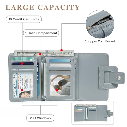 GOIACII Geldbörse Damen Klein und im Kurzformat Portemonnaie Damen 16 Kartenfäche und 2 ID Fenster mit Zipper Münzfach Druckknopf Brieftasche für Frauen – Bild 3