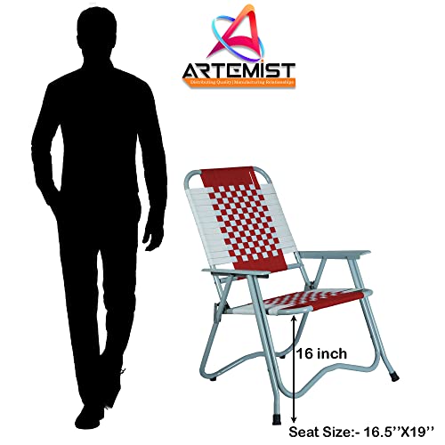 Image of ARTEMIST Foldable Stripe Chair with Arm Rest Portable Chair with Durable Folding Frame, Ideal for Garden, Patio, Lawn, Balcony (Red,Chromium Steel)