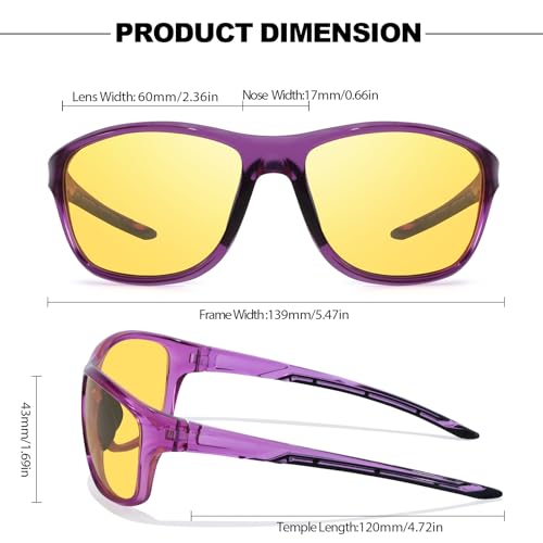 IGnaef Women Wrap-Around Night Vision Glasses Polarized Yellow Lenses - Reduce Glare & Enhance Contrast IF81502