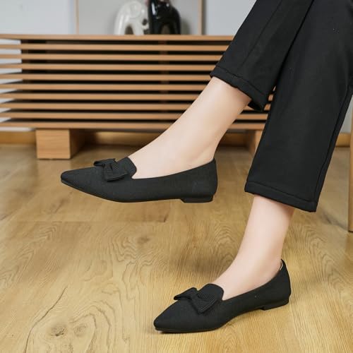 Flats for Women Mesh Ballet Flats with Bow Pointed Toe Dressy Comfortable Knit Breathable for Work Office4