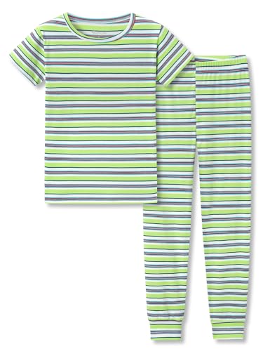 Topgal Summer Pajamas for Unisex Kids - Purple & Brown Stripe Snug Fit Pull-On Short Sleeve Sleepwear Pjs Set Size 2T-10