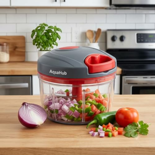 Image of 3 Stainless Steel Blade, Powerful Mini Handy Quick 450 ml Vegetable & Fruit Chopper (Red)