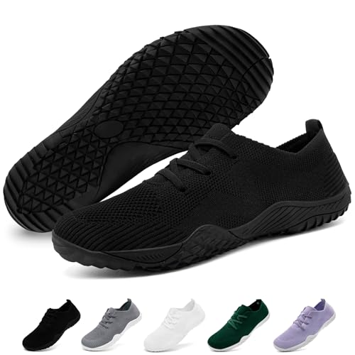 RJYWGS Barefoot Shoes Women Tennis Gym Sneakers Running Zero Drop Sport Lightweight Trail Minimalist Breathable Comfortable Household Yoga Shoes AllBlack Size 9
