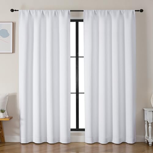Simplebrand Ava Pure White Curtains for Bedroom 84 Inch Length 2 Panels Set, Solid Light Filtering Thermal Insulated Window Treatment, Soft Casual Rod Pocket Privacy Curtains, W50 x L84 Inch