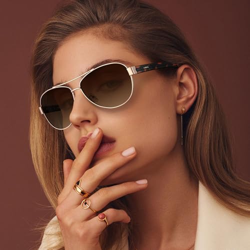 CARFIA Lightweight Retro Pilot Sunglasses for Women Polarized UV Protection, Trendy Outdoor Driving Lady Sunnies Metal Frame2
