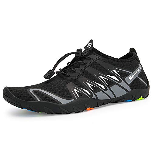 WateLves Zapatos de Agua Hombre Mujer Antideslizante Natación de Secado Rápido Playa Surf Ciclismo Zapatos (S901 Gris Negro, 44EU)