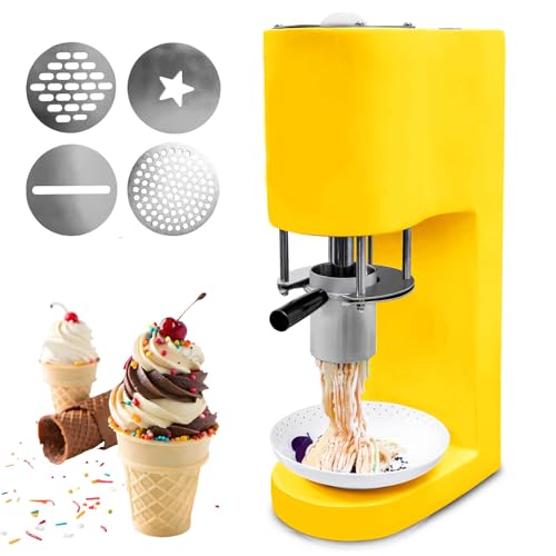 Macchina per Gelato per Uso Commerciale & Domestico - 4 Stampi Sostituibili, Facile da Pulire, Compatta & Portatile, Pressa Elettrica per Gelato da 80W per Dessert a Spaghetti e Vortice,Yellow