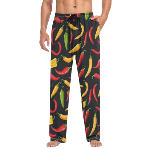 Yellow Red Hot Chili Peppers Pajama Pants Green Spicy Men's Pajama Bottoms Lounge Sleepwear PJs Lightweight Sleep Pants L3