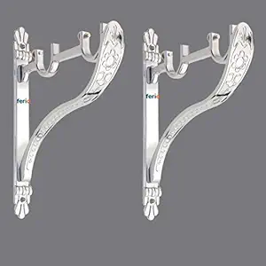 Ferio Curtain Holder Double Bracket Zinc Alloy Heavy for Door and Window Support Fitting for 1 Inch Rod Pocket Size Chrome Finish for Home Decor (Pack of 2)
