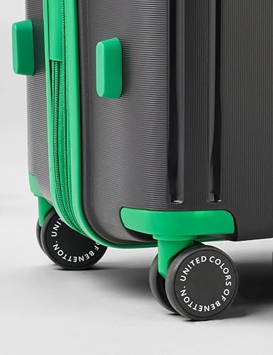 Image of United Colors of Benetton Large Hard Luggage Emerald Plus - Black | Check-in Trolley Bag with TSA Lock | 360 Spinner Double Wheels | Telescopic Handle | PC Shell Suitcase | 76cm | 130L Capacity
