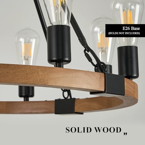 Image of Oak Wooden Wagon Wheel Chandelier 8-Light 23.6 inch Light Fixture