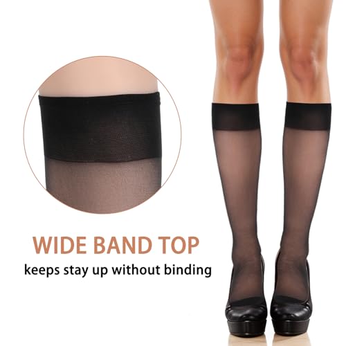 Women's Lace Knee High Stockings, 6Pairs Women's Stockings Sexy Silk Stockings Knee High Tight, Women's Knee-High Socks for Women Lady Gril US Size 5-8 (Black)4