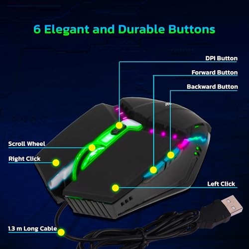 Image of Ant G20 Gaming Mouse, Wired Mouse with RGB Backlit and Adjustable DPI, Ergonomic Office Laptop Mouse, Computer Gamer Mouse with 7 Responsive Buttons for Windows /Mac /Linux /Chrome