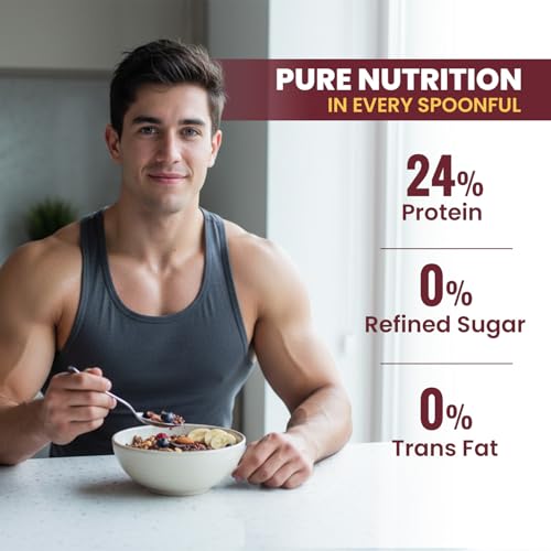 Pintola High Protein Muesli Dark Chocolate & Cranberry 1kg, 24g Protein, High Fibre, Trans Fat Free with Brown Sugar, Real Fruits, Muesli for Breakfast Food, Muselies Fruit Nuts and Seeds 1 kg