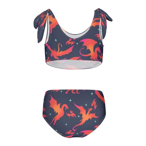 Girls Swimsuit Two Piece Swimwear Fire Dragon Star Pattern Bikini Set Beach Sport Bathing Suit for Girls 3-12T2