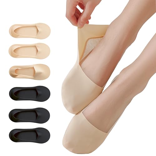 kepiibi 6 Pairs No Show Socks for Women Footies Bootie Liner Non Slip Heel Grip Socks for Loafers Flats Heels