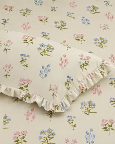 Image of 380 TC Premium Glace Cotton Elastic Fitted Bedsheet King Size with 2 Pillow Covers King Size | Double Bed with All Around Elastic (Cream Leaf, Fitted Queen-60x78)