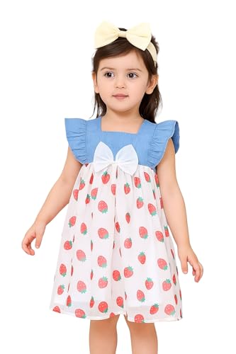 Image of Dresses for Kids Girls, Stylish Knee Length Once Piece Denim Frocks for Girls, Casual Dress for Summer & Special Occasion