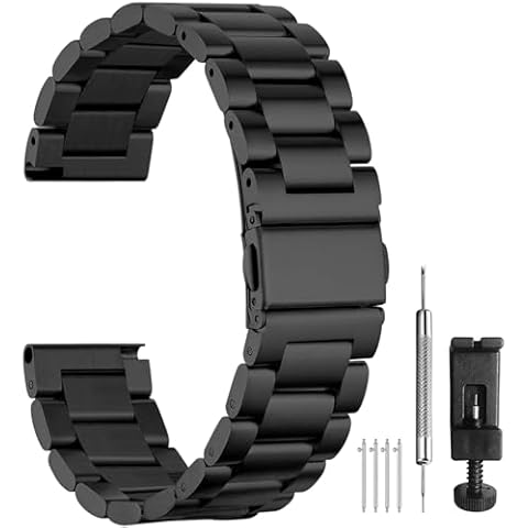 BOSHIYA 24mm Stainless Steel Watch Band Quick Release Metal Watch Strap for Men Replacement Watch Strap Double Button Folding Clasp Black Cover