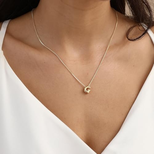 Image of Personalized Bubble Letter Initial Necklace, 14K Gold Plated, Dainty Pendant for Women, Trendy Gold Jewelry