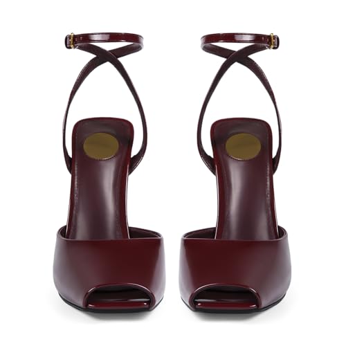 Square Open Toe Heeled Sandals for Women Patent Leather Stiletto High Heels Peep Toe Ankle Strap Backless Pumps Fashion Casual Dressy Party Shoes4