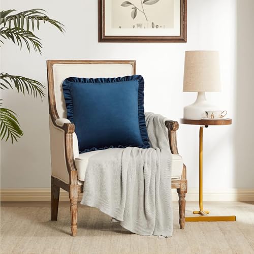 Image of Velvet Blue 12x20 Pillow Covers, Set of 2 Decorative Ruffle Cushoin Pillow Covers for Sofa Couch
