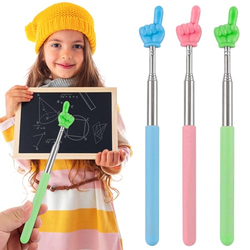 ZeriLion 3 Pack Telescoping Pointer for Teachers Classroom - Extendable Hand Finger Pointers Kids Reading - Retractable Pointing Stick