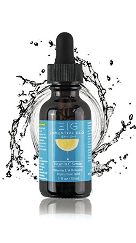 Essential Glo Vitamin C Anti Aging Face Serum Care With Vitamin E & Botanical Hyaluronic Acid | Hydrate, Moisturize, Soothe & Revitalize Skin | Prevent Breakouts, Unclog Pores, Soften Skin
