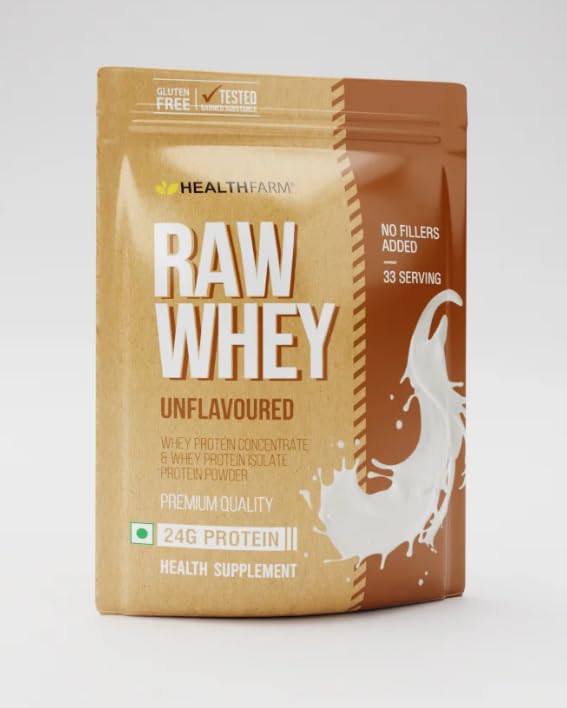 Healthfarm Raw Whey Unflavoured Whey Protein Concentrate + Isolate | 1kg (2.2 lbs) | 33 Servings | 80% Protein Concentrate | No Artificial Additives | Muscle Recovery & Lean Muscle Growth