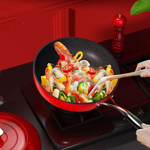 Wok antiadherente de 32 cm color rojo miniatura 4