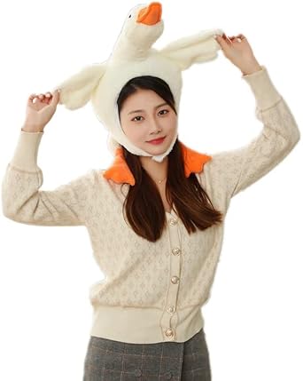 Unisex Adult Lovely Big White Goose Plush Hat Funny Headgear Cosplay Party Photo Hat