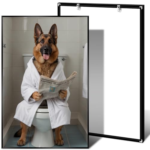 Robed Dog Reading Newspaper Wall Art - Farmhouse Humor Sign for CrossFit Studio & City Apartment Bathrooms