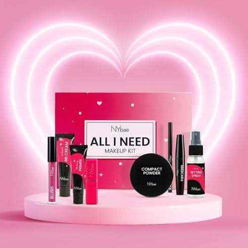 Image of NY Bae' All I Need Makeup Kit- 80 gm | Primer | BB Cream | Compact | Pink Blush | Kajal | Mascara | Brown Lipstick | Setting Spray | 8-Step Makeup Kit | Travel-Friendly | Gift Box