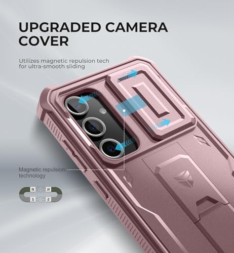 Image of Dexnor for Samsung Galaxy S24 FE Case with Built-in Slide Camera Cover & Screen Protector & Kickstand,Heavy-Duty Rugged Case Full-Body Bumper Protective Cover for Galaxy S24 FE(2024),Peony Pink