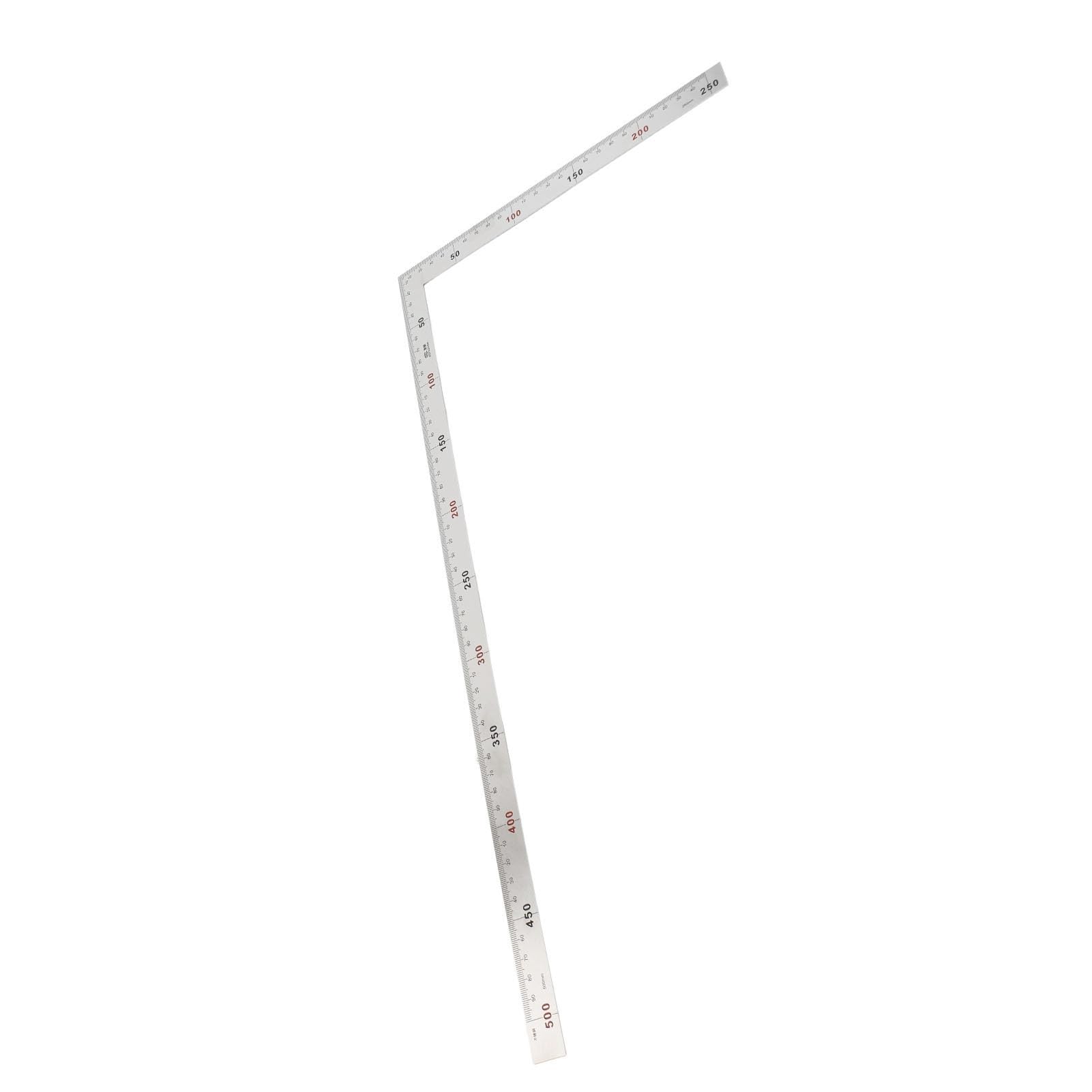 Oumefar Kadrowanie Kwadrat, Stal Nierdzewna 90 Stopni Linijka Kątowa Pomiar Kwadratowe Narzędzie Stolarz Kwadratowy, Metalowy Kształt Litery L Kwadratowa Linijka(500mm*250mm)