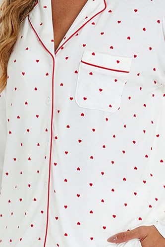 Image of LUBOT Womens Bamboo Viscose Pajamas Set 2 Piece PJs Set for Women Buttery Soft Button-Down Long Sleeve Cozy Printed Sleepwear Loungewear (Red Heart, S)
