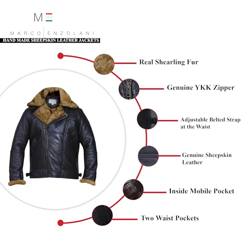 Cross Zip B3 Bomber Aviator Real Shearling Brown Sheepskin Leather Jacket - Warm Leather Jacket2