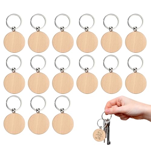 15 Pièces Porte Clé Bois Vierge pour Gravure Laser et Pyrogravure, Porte Clef Personnalisable en Hêtre, Kit Création Loisirs Créatifs pour Cadeau,...