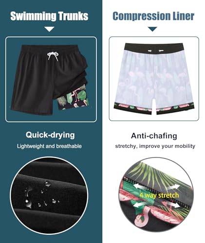 Image of APTRO Men's Swim Trunks with Compression Liner 5 Inch Bathing Suit Beach Swimsuits