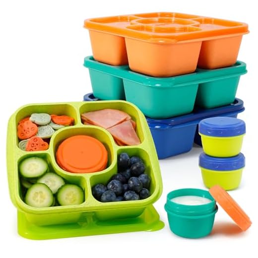 Caperci Original Lunchable Snack Containers for Kids & Adults - 5 Compartments Bento Snack Boxes with 4 Leakproof Small Containers, Wheat Straw, BPA-Free, Set of 4 (Jewel Brights)
