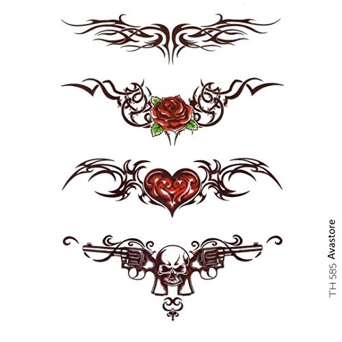 Avastore temporäre Tattoos, Damen, 4 Tribal, Rosa, Herz, Totenkopf, Waffe, sexy Tattoo, für Damen, 4 Tribal, Rosa, Herz, Totenkopf, Waffe - Avastore Cover