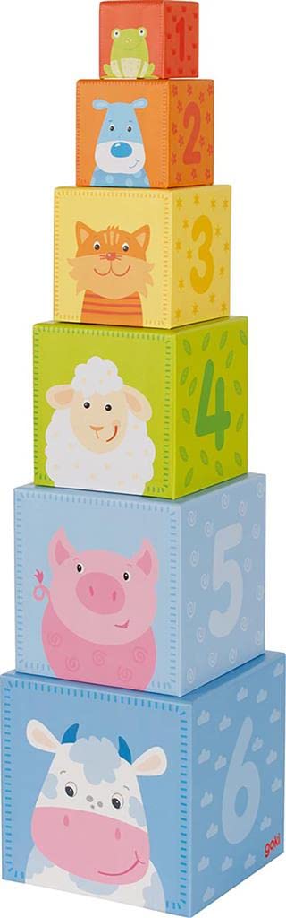 Goki - Stapelwürfel mit Tiermotiven, 3D-Puzzles, Mehrfarbig (58411)