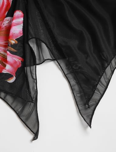 Image of ZAFUL Women 3 Piece Bikini with Cover Up Skirt Halter Bandeau Swimsuit Floral Tie Side Cheeky Bathing Suit