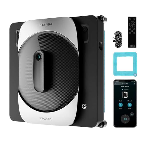 Cecotec Robot Limpiacristales con App y Mando a Distancia Conga Windroid 1290 DoubleSpray Connected T. 72W, Diseño Cuadrado para Llegar a Todas Las Esquinas,...