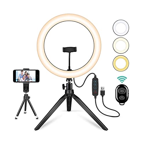 Ringlicht mit Stativ 10 Zoll, Selfie Ringleuchte, LED lichtring Laptop, Dimmbare Tischringlicht für YouTube, TikTok…