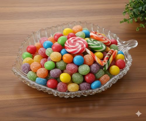 Image of Crystal Clear Glass Leaf-Shaped Serving Dish Platter Set of 1, Decorative Nut, Candy, Snack, & Dry Fruit, Sweets Tray, Elegant Centerpiece for Parties, Dining Table, and Home Decor