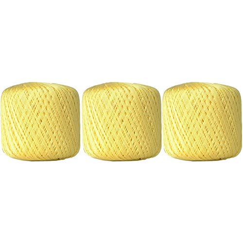 Image of ThreadArt 100% Cotton Crochet Thread Size 10, 3 Ball Pack, Yellow 43 | Soft pure cotton crochet thread for lace, doilies, amigurumi and crafts. Smooth finish with crisp stitch definition.