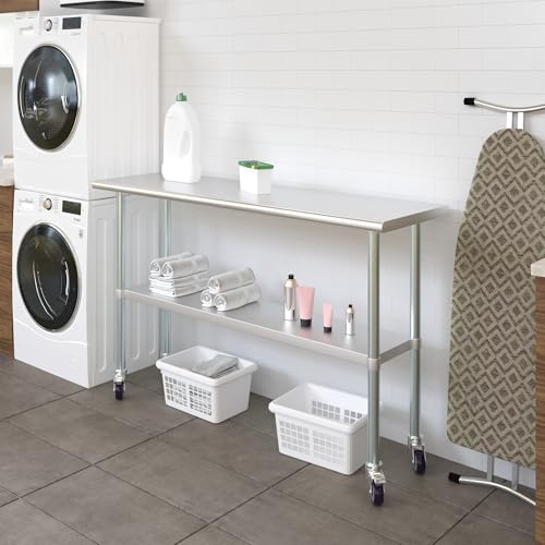 Image of AmGood 60 inch Long x 18 inch Deep Stainless Steel Table with Casters